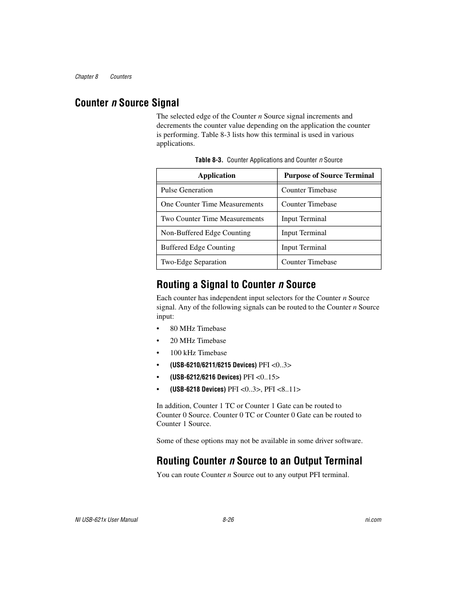 Counter n source signal, Routing a signal to counter n source, Routing counter n source to an output terminal | Counter n source signal -26 | National Instruments Data Acquisition Device NI USB-621x User Manual | Page 119 / 185