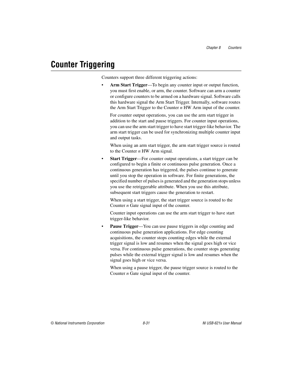 Counter triggering, Counter triggering -31 | National Instruments Data Acquisition Device NI USB-621x User Manual | Page 124 / 185