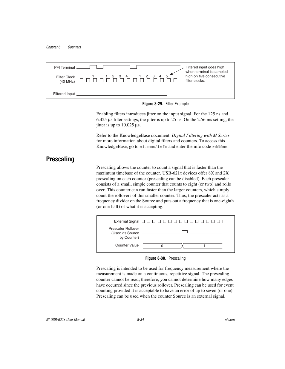 Figure 8-29. filter example, Prescaling, Figure 8-30. prescaling | Prescaling -34, Re 8-29 sho | National Instruments Data Acquisition Device NI USB-621x User Manual | Page 127 / 185