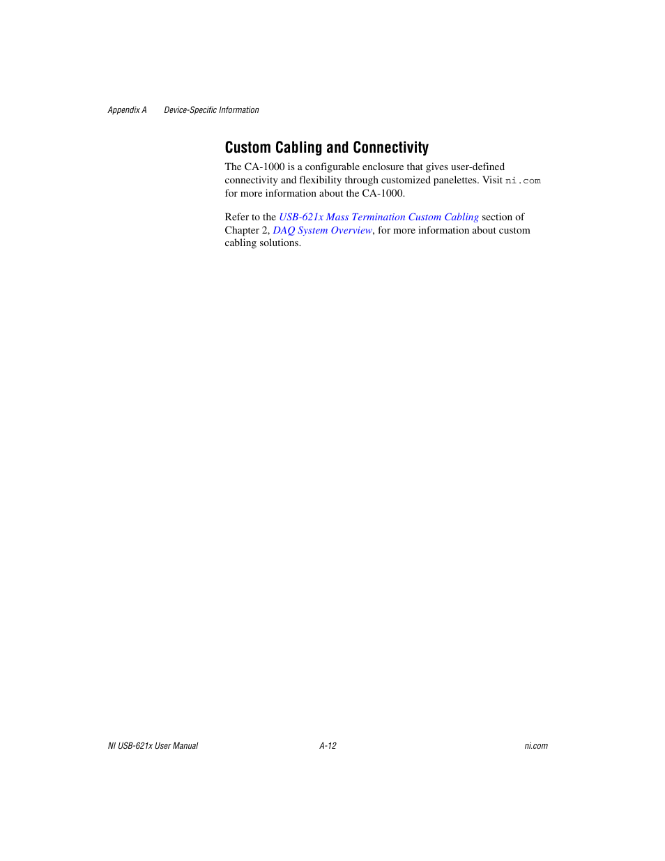 Custom cabling and connectivity | National Instruments Data Acquisition Device NI USB-621x User Manual | Page 151 / 185