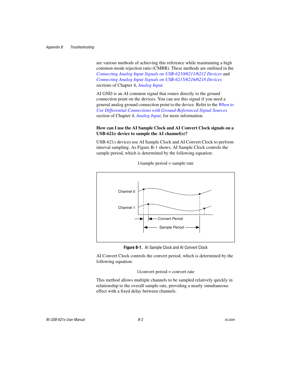 Figure b-1. ai sample clock and ai convert clock | National Instruments Data Acquisition Device NI USB-621x User Manual | Page 155 / 185