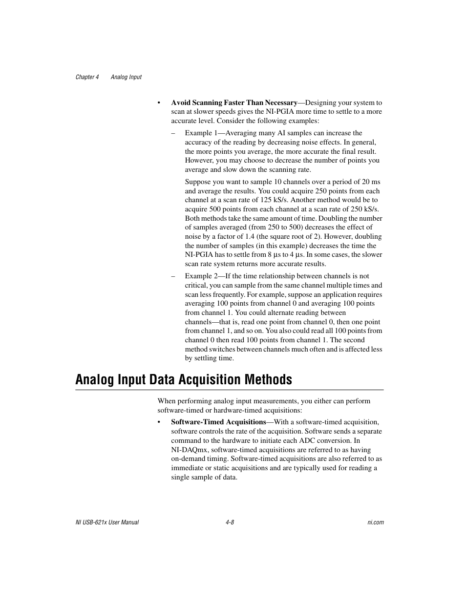 Analog input data acquisition methods, Analog input data acquisition methods -8 | National Instruments Data Acquisition Device NI USB-621x User Manual | Page 41 / 185