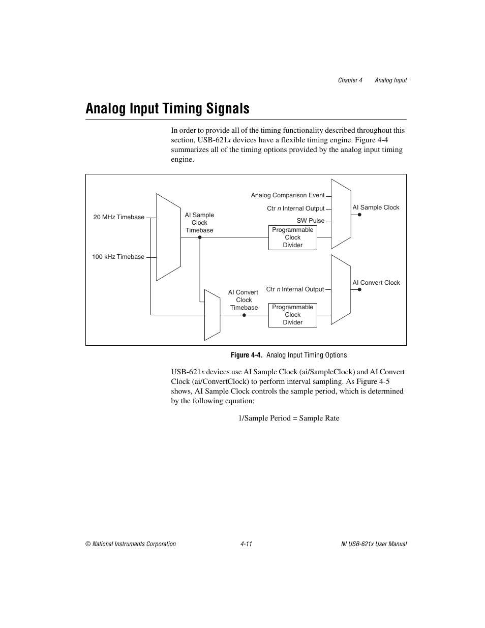 Analog input timing signals, Figure 4-4. analog input timing options, Analog input timing signals -11 | National Instruments Data Acquisition Device NI USB-621x User Manual | Page 44 / 185