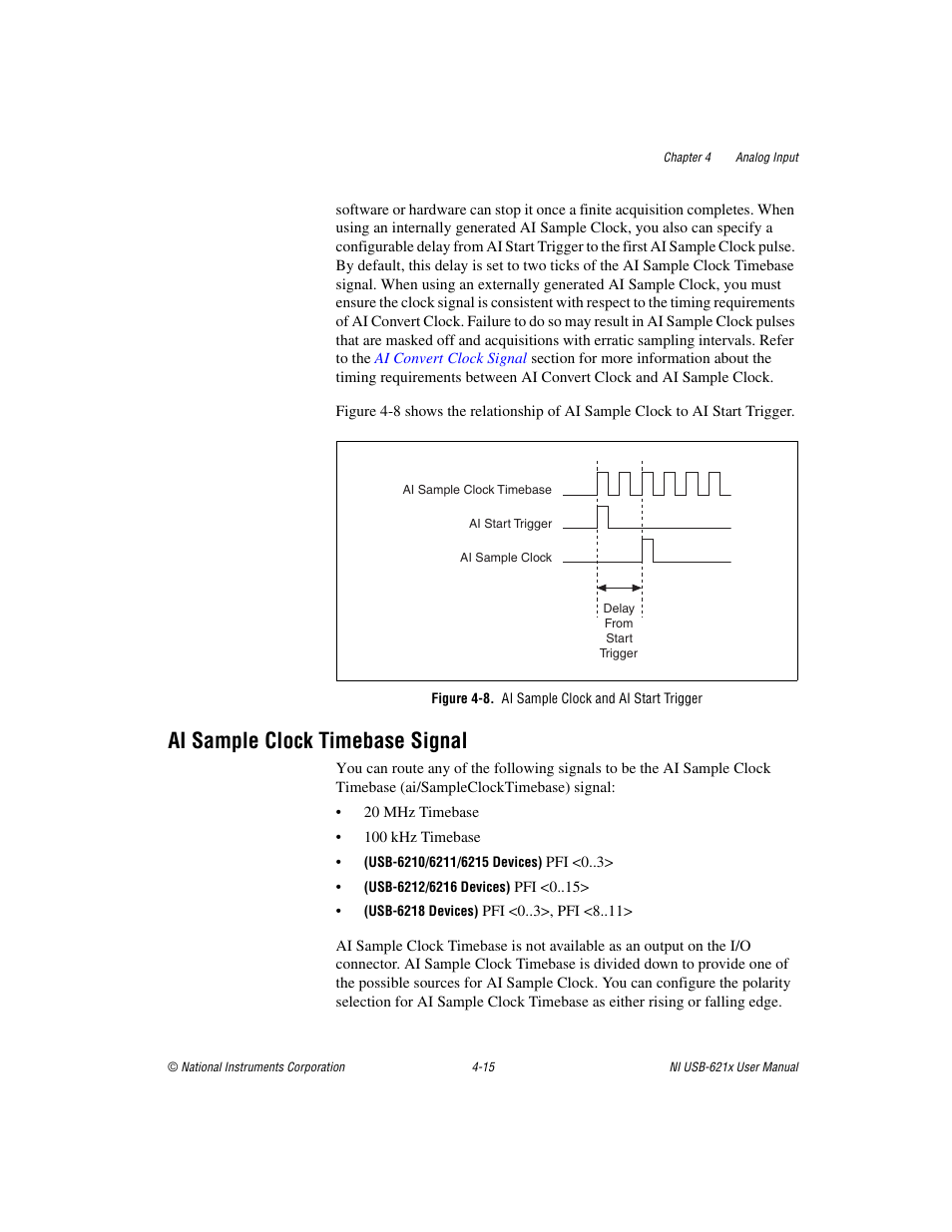 Figure 4-8. ai sample clock and ai start trigger, Ai sample clock timebase signal, Ai sample clock timebase signal -15 | National Instruments Data Acquisition Device NI USB-621x User Manual | Page 48 / 185