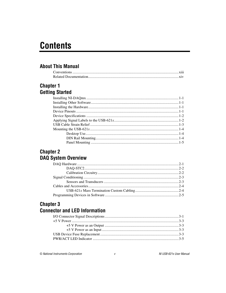 National Instruments Data Acquisition Device NI USB-621x User Manual | Page 5 / 185