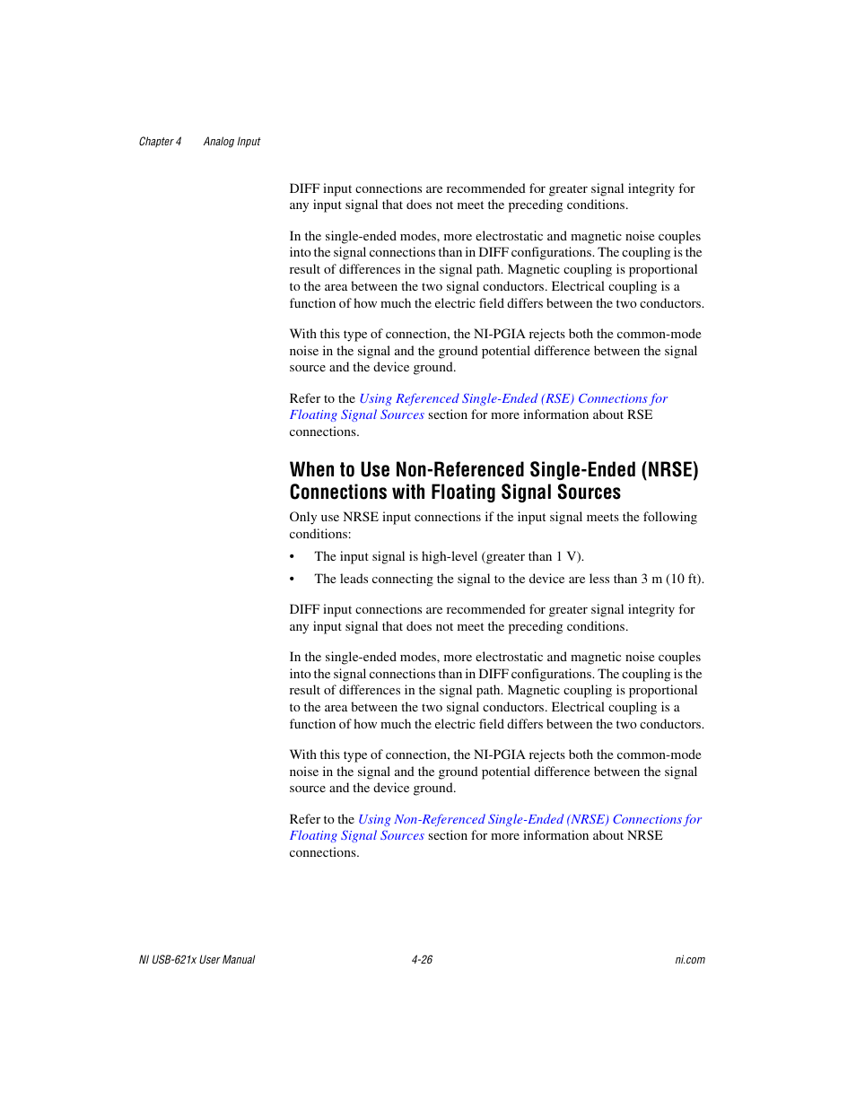 When to use non-referenced single-ended (nrse), Connections with floating signal sources -26 | National Instruments Data Acquisition Device NI USB-621x User Manual | Page 59 / 185