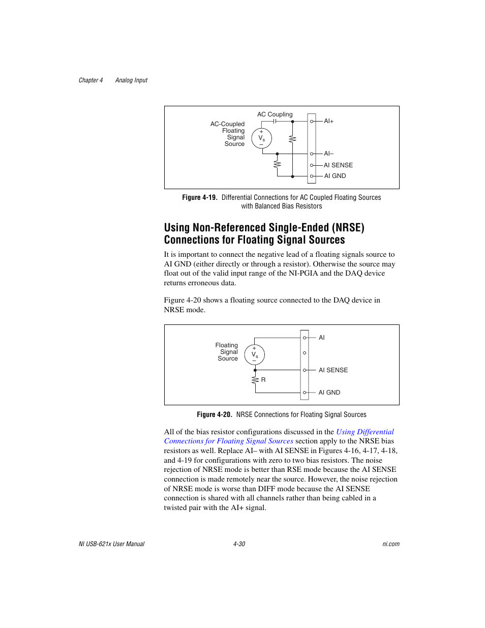 For floating signal sources -30, Floating signal sources | National Instruments Data Acquisition Device NI USB-621x User Manual | Page 63 / 185