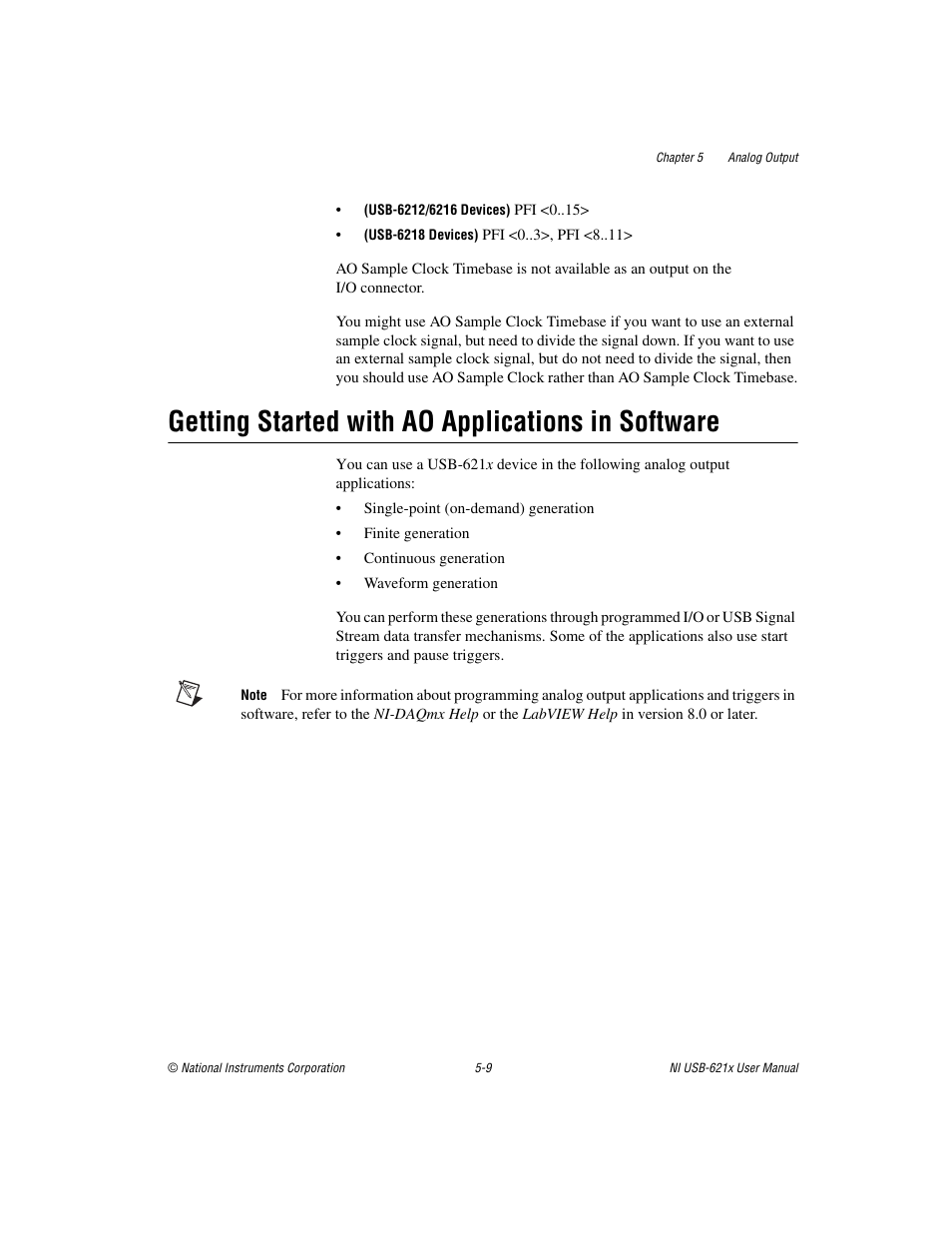 Getting started with ao applications in software | National Instruments Data Acquisition Device NI USB-621x User Manual | Page 80 / 185