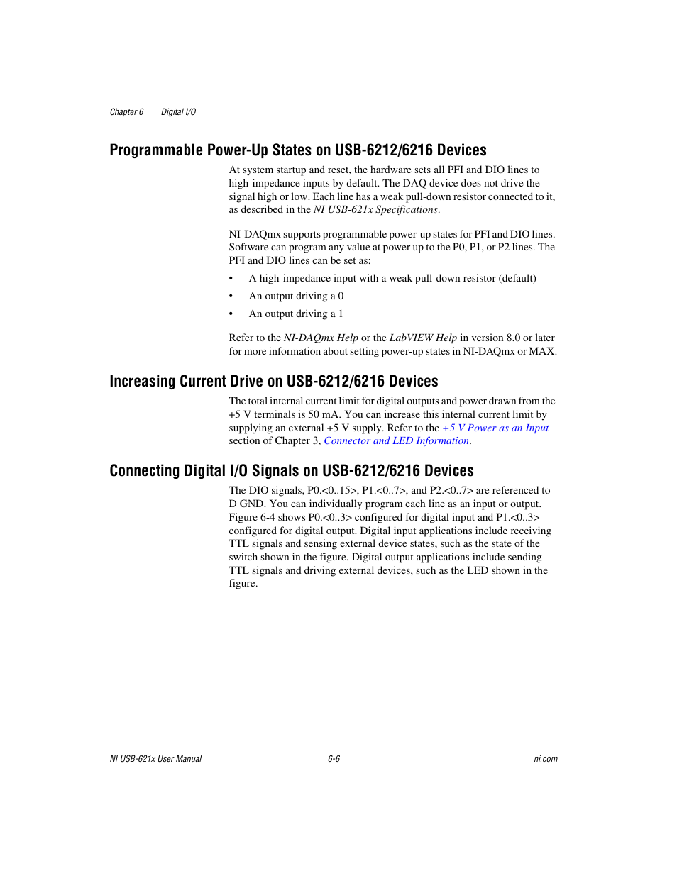 Increasing current drive on usb-6212/6216 devices | National Instruments Data Acquisition Device NI USB-621x User Manual | Page 86 / 185