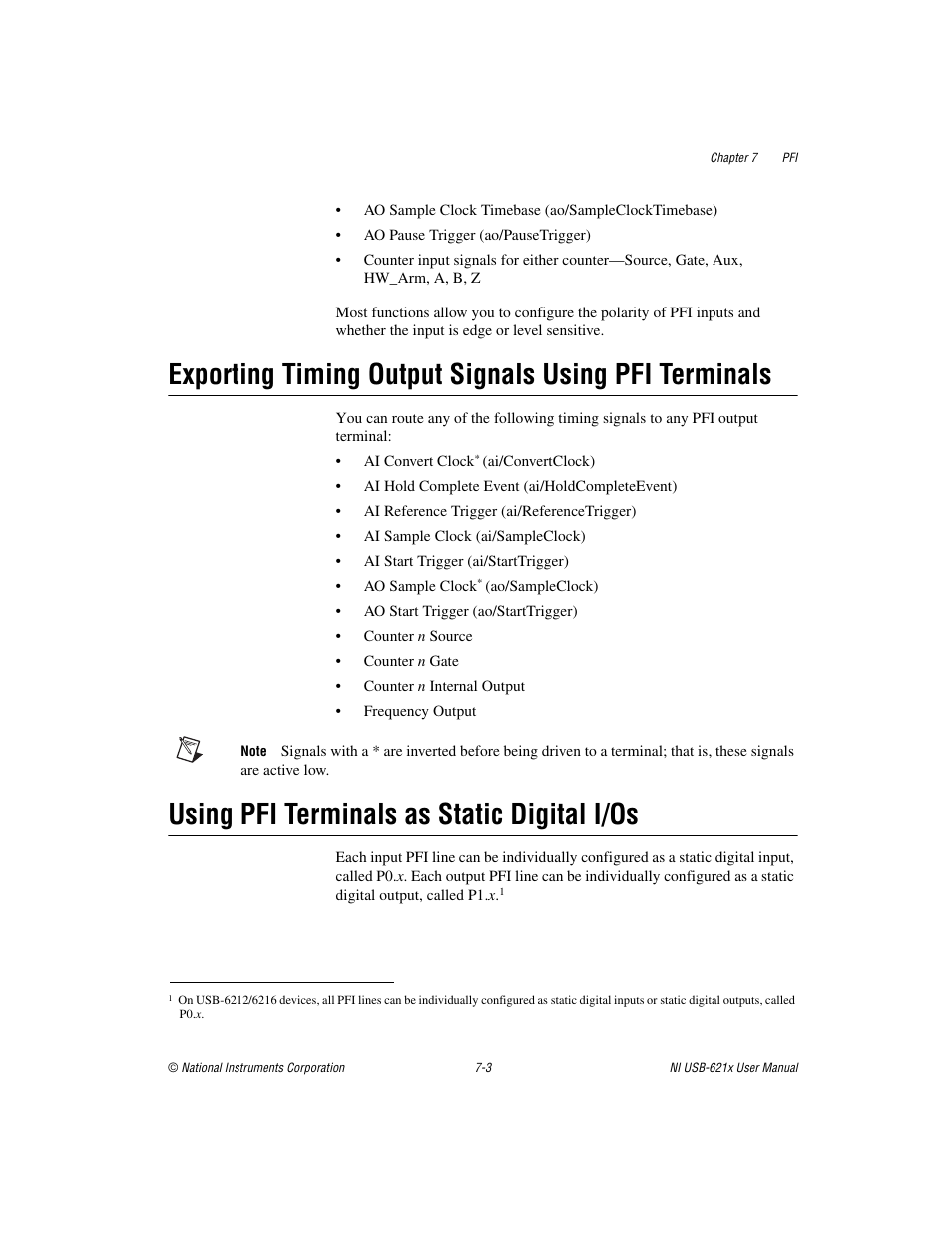 Using pfi terminals as static digital i/os | National Instruments Data Acquisition Device NI USB-621x User Manual | Page 90 / 185