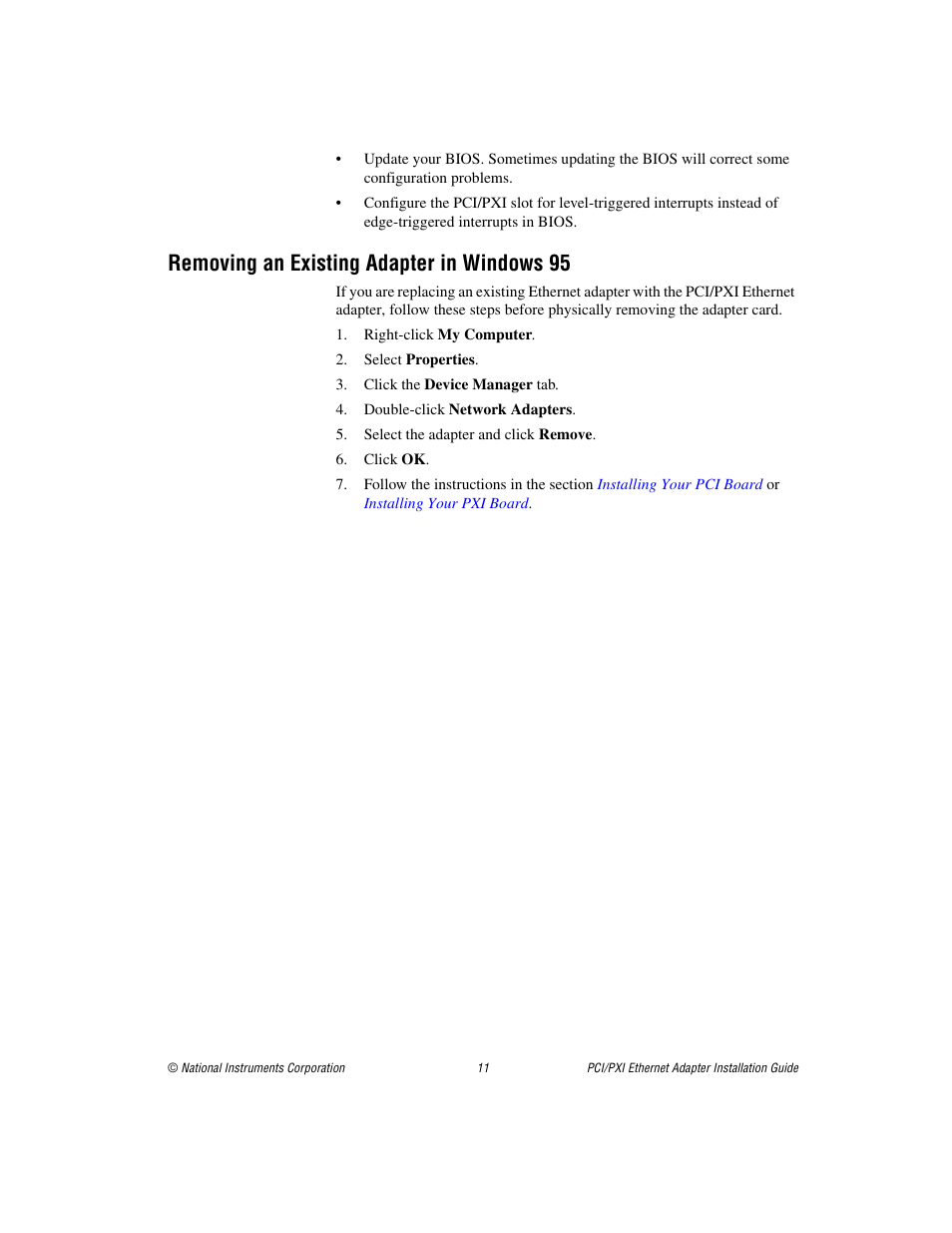 Removing an existing adapter in windows 95 | National Instruments NI-488TM User Manual | Page 11 / 12