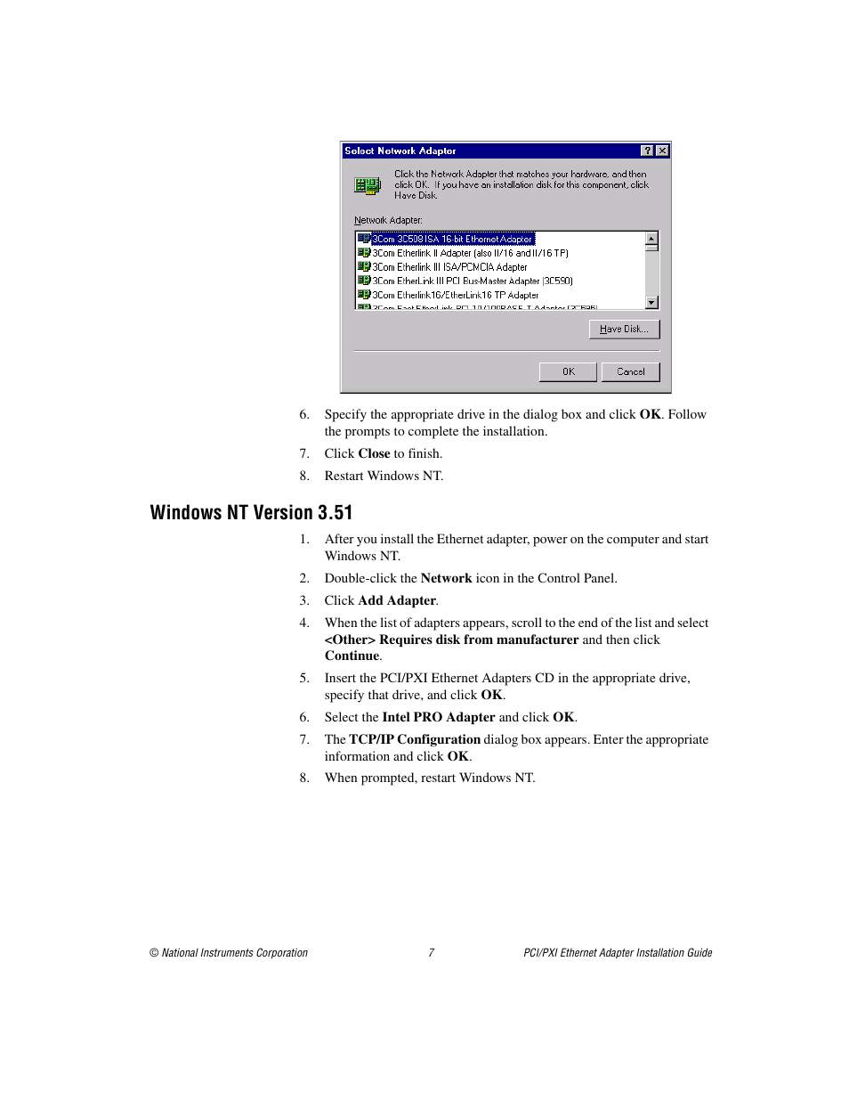 Windows nt version 3.51 | National Instruments NI-488TM User Manual | Page 7 / 12