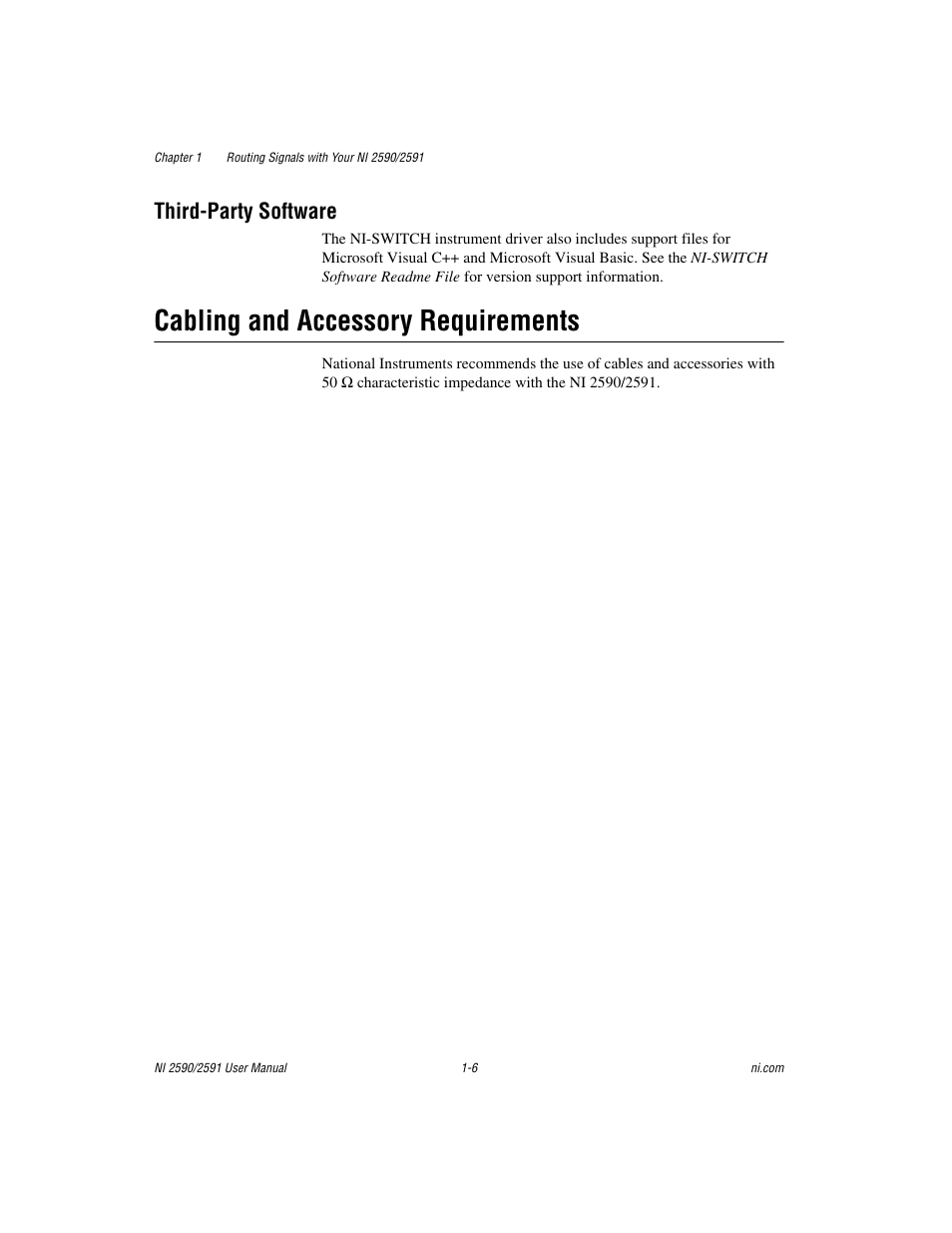 Third-party software, Cabling and accessory requirements, Third-party software -6 | Cabling and accessory requirements -6 | National Instruments NI 2590/2591 User Manual | Page 14 / 44