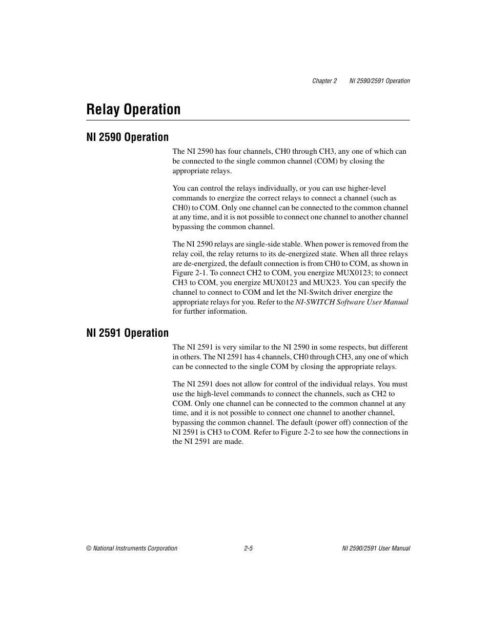 Relay operation, Ni2590 operation, Ni2591 operation | Relay operation -5, Ni 2590 operation -5 ni 2591 operation -5, Ni 2590 operation, Ni 2591 operation | National Instruments NI 2590/2591 User Manual | Page 19 / 44