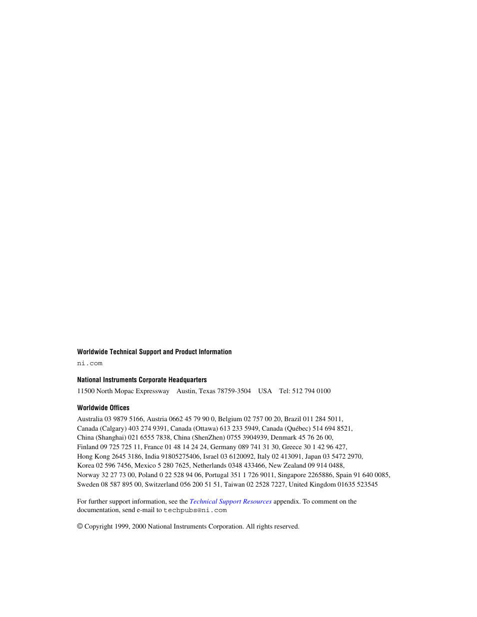 Support, National instruments corporate headquarters, Worldwide offices | National Instruments NI 2590/2591 User Manual | Page 2 / 44