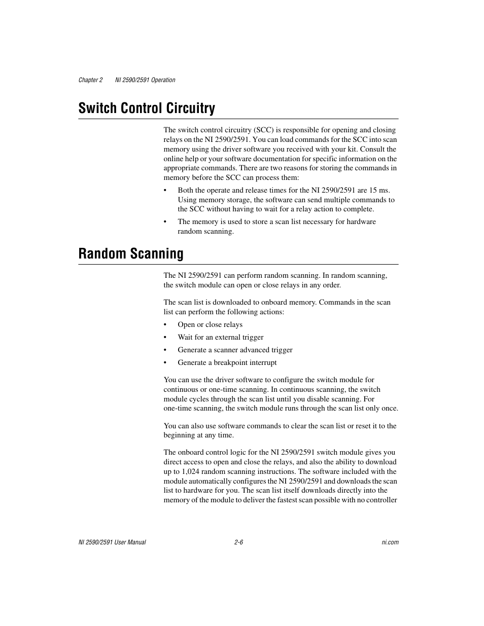 Switch control circuitry, Random scanning, Switch control circuitry -6 random scanning -6 | National Instruments NI 2590/2591 User Manual | Page 20 / 44