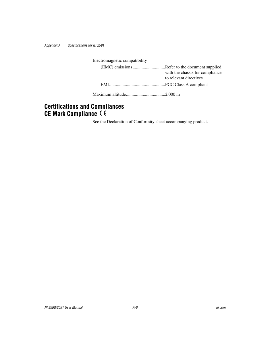 Certifications and compliances ce mark compliance | National Instruments NI 2590/2591 User Manual | Page 29 / 44
