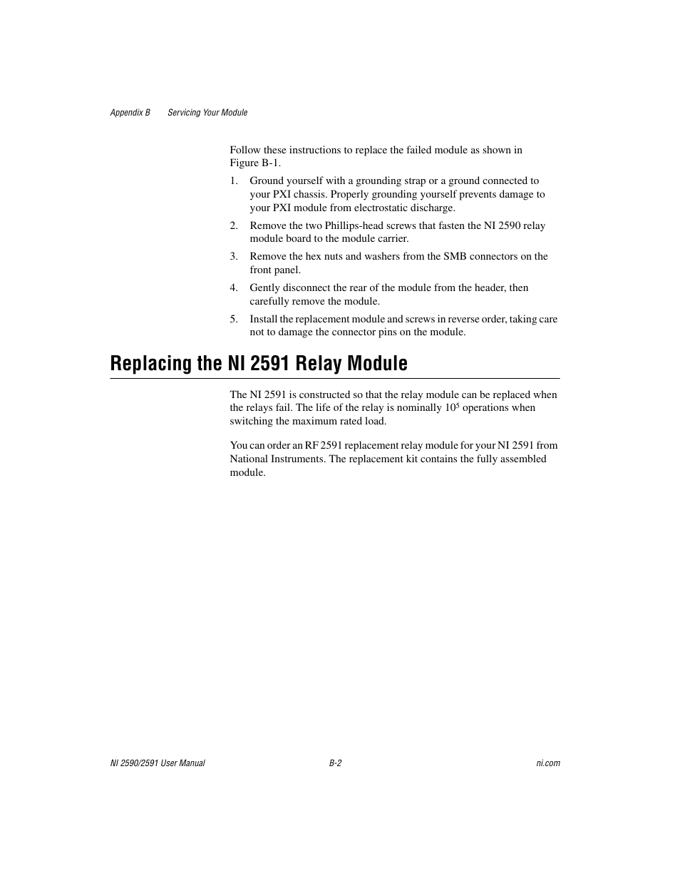 Replacing the ni 2591 relay module | National Instruments NI 2590/2591 User Manual | Page 31 / 44