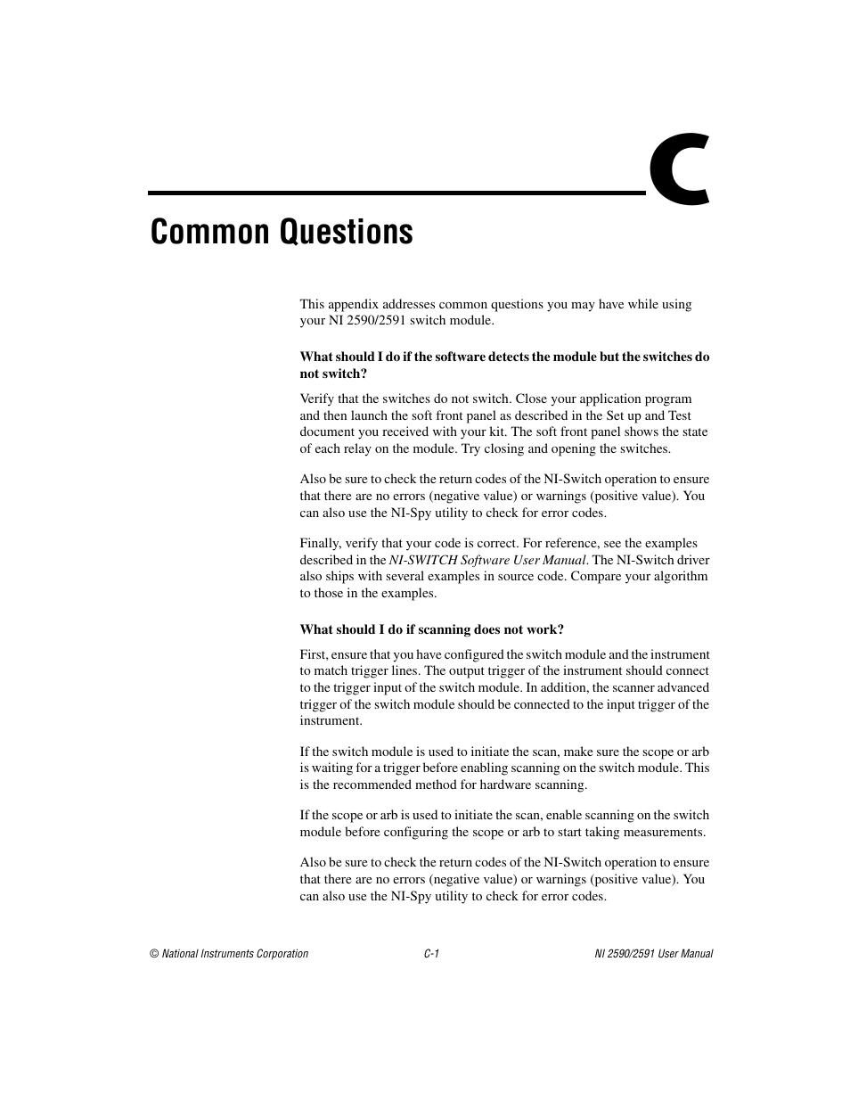 Appendix c common questions, Common questions | National Instruments NI 2590/2591 User Manual | Page 33 / 44