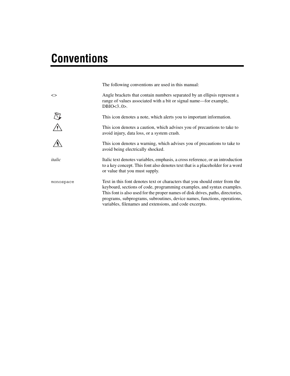 Conventions | National Instruments NI 2590/2591 User Manual | Page 6 / 44