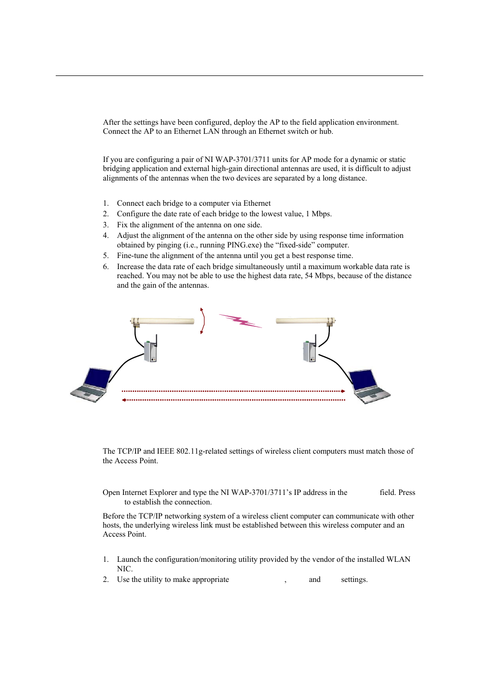 Deploying the access point (ap), Setting up client computers, Configuring ieee 802.11g-related settings | Deploying the access point (ap) -5, Setting up client computers -5, Configuring ieee 802.11g-related settings -5 | National Instruments NI WAP-3711 User Manual | Page 12 / 47