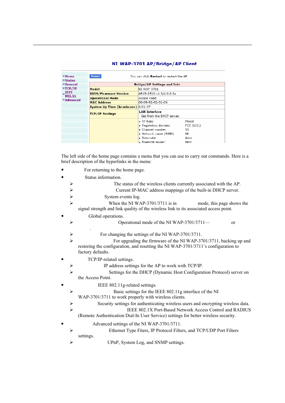 Overview, Menu structure, Menu structure -2 | National Instruments NI WAP-3711 User Manual | Page 16 / 47
