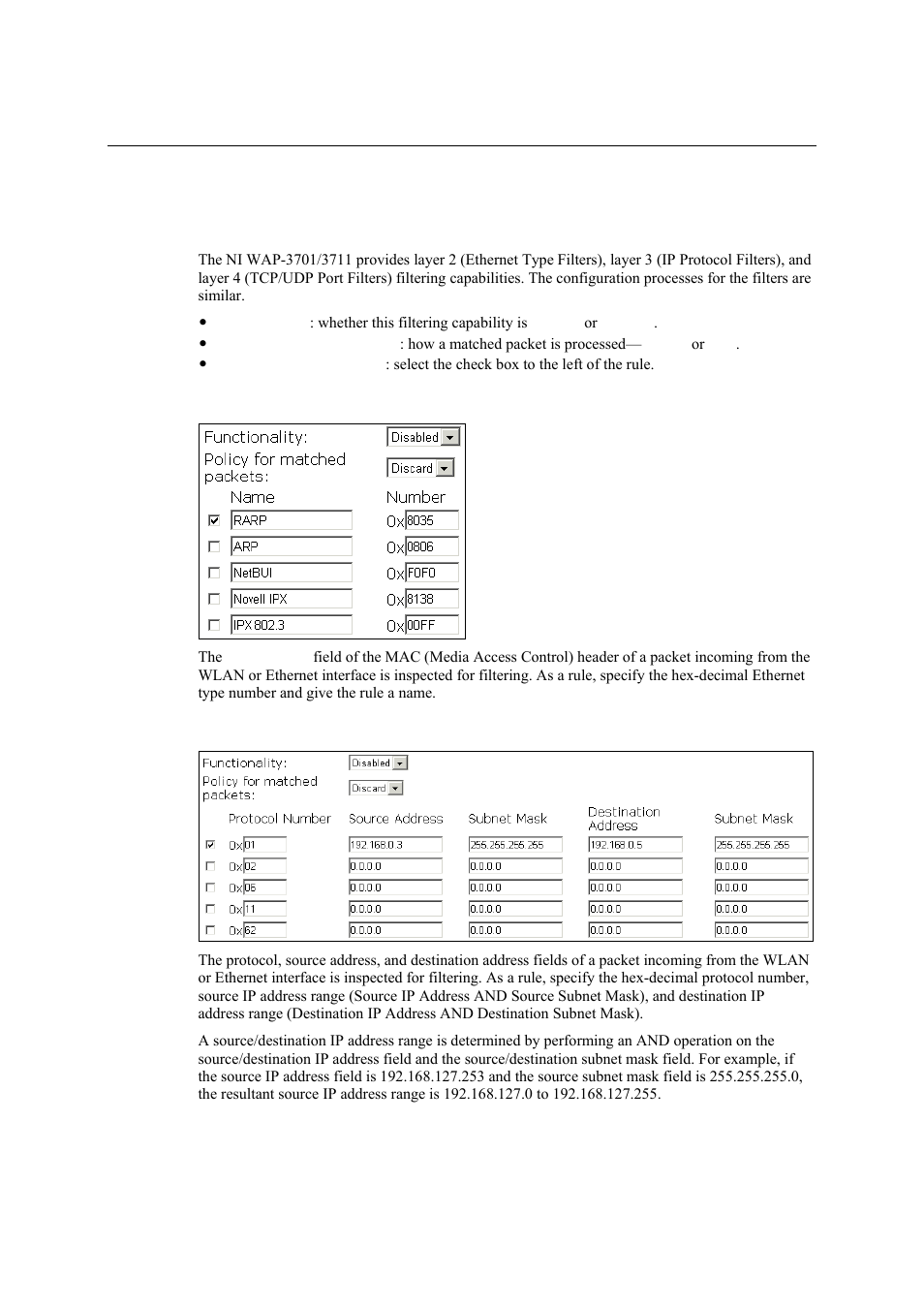 Configuring advanced settings, Packet filters, Configuring advanced settings -21 | Packet filters -21 | National Instruments NI WAP-3711 User Manual | Page 35 / 47