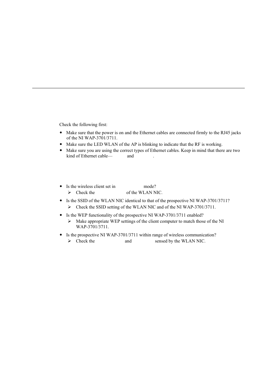 B. troubleshooting, Wireless settings problems, Appendix b | Troubleshooting | National Instruments NI WAP-3711 User Manual | Page 40 / 47