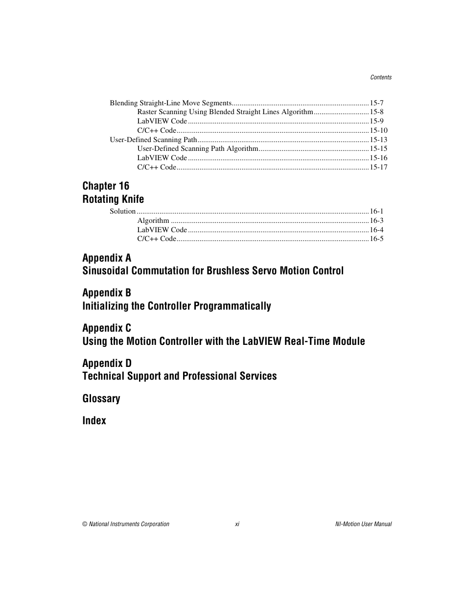 Chapter 16 rotating knife | National Instruments NI-Motion User Manual | Page 10 / 305