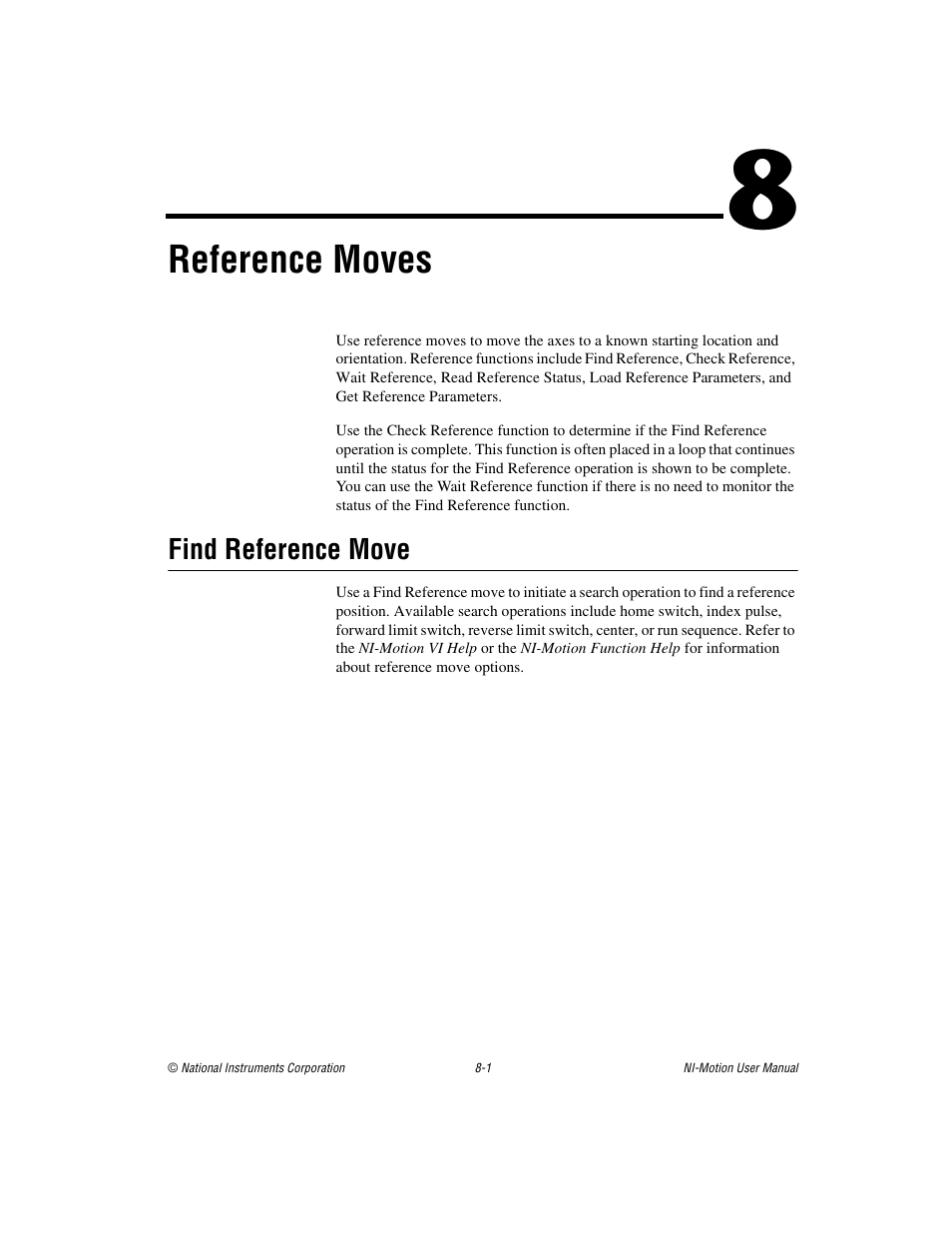 Chapter 8 reference moves, Find reference move, Find reference move -1 | Reference moves | National Instruments NI-Motion User Manual | Page 107 / 305