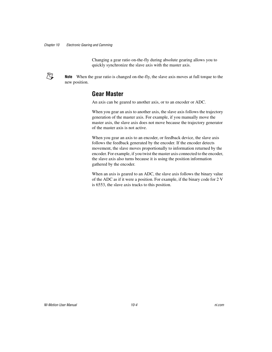 Gear master, Gear master -4 | National Instruments NI-Motion User Manual | Page 126 / 305