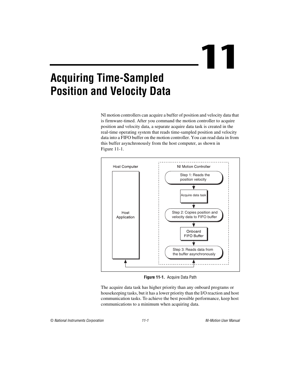 Figure 11-1. acquire data path, Acquiring time-sampled position and velocity data | National Instruments NI-Motion User Manual | Page 145 / 305