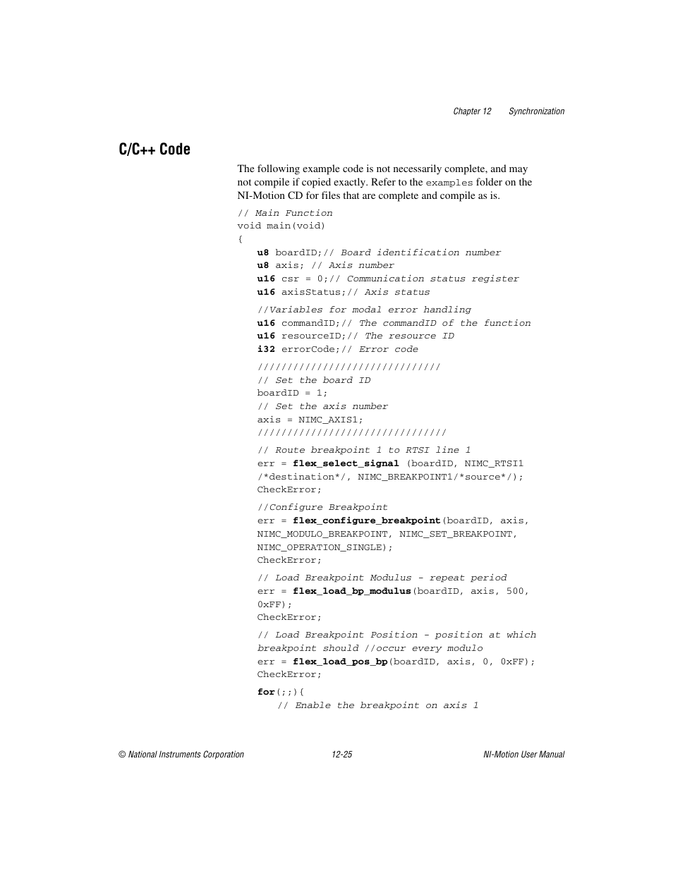 C/c++ code, C/c++ code -25 | National Instruments NI-Motion User Manual | Page 175 / 305