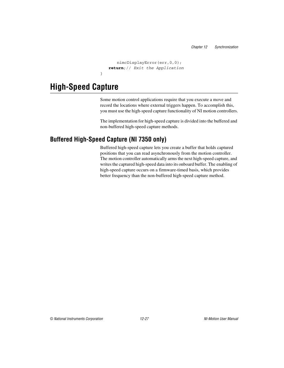 High-speed capture, Buffered high-speed capture (ni 7350 only), High-speed capture -27 | Buffered high-speed capture (ni 7350 only) -27, High-speed, Capture | National Instruments NI-Motion User Manual | Page 177 / 305