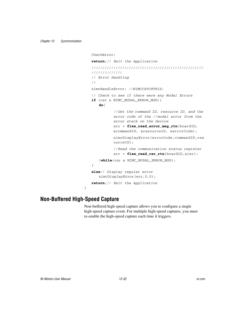 Non-buffered high-speed capture, Non-buffered high-speed capture -32 | National Instruments NI-Motion User Manual | Page 182 / 305