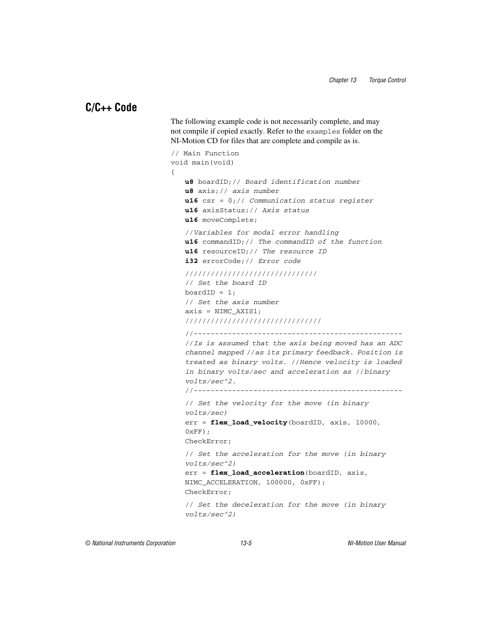 C/c++ code, C/c++ code -5 | National Instruments NI-Motion User Manual | Page 195 / 305