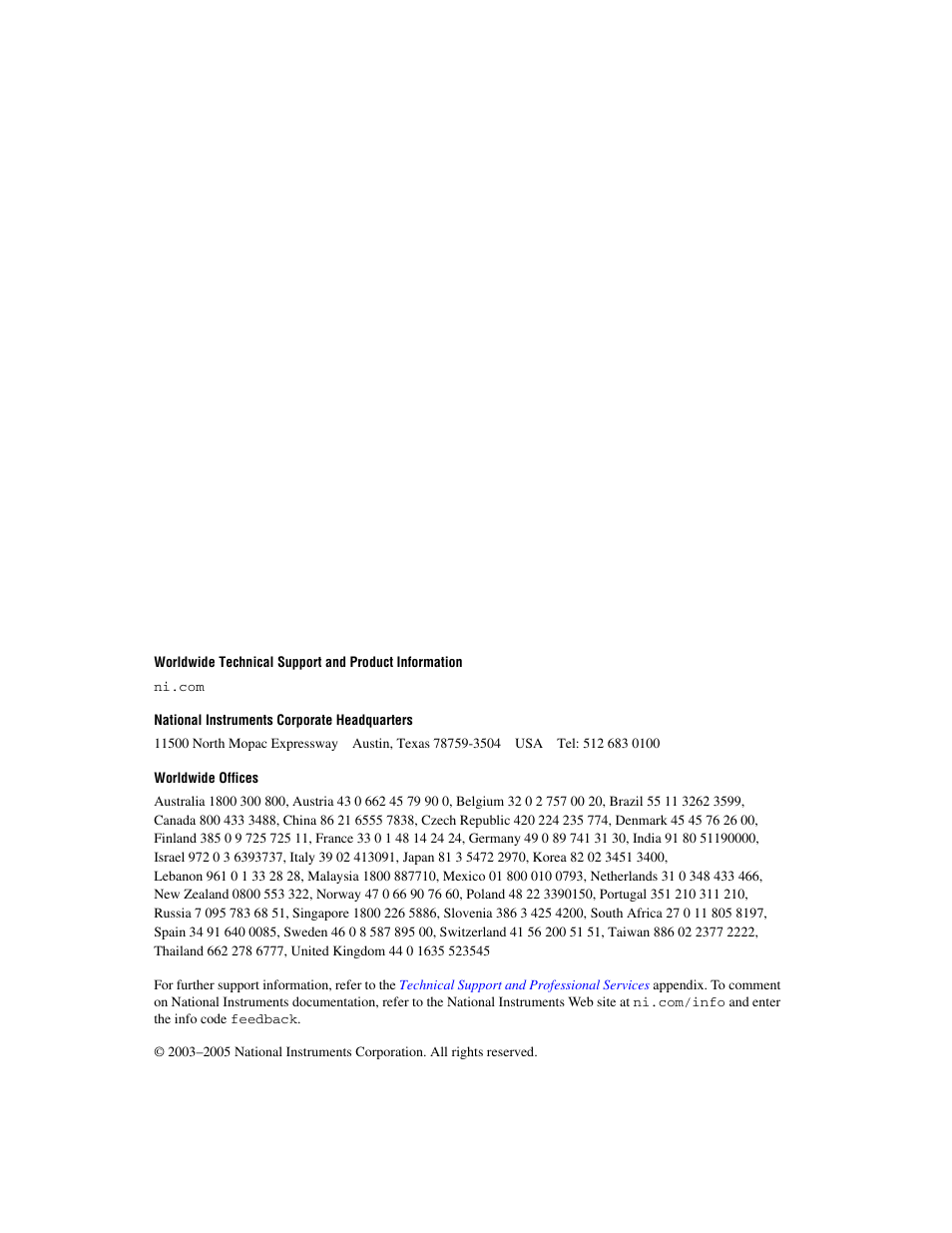 Support, National instruments corporate headquarters, Worldwide offices | National Instruments NI-Motion User Manual | Page 2 / 305