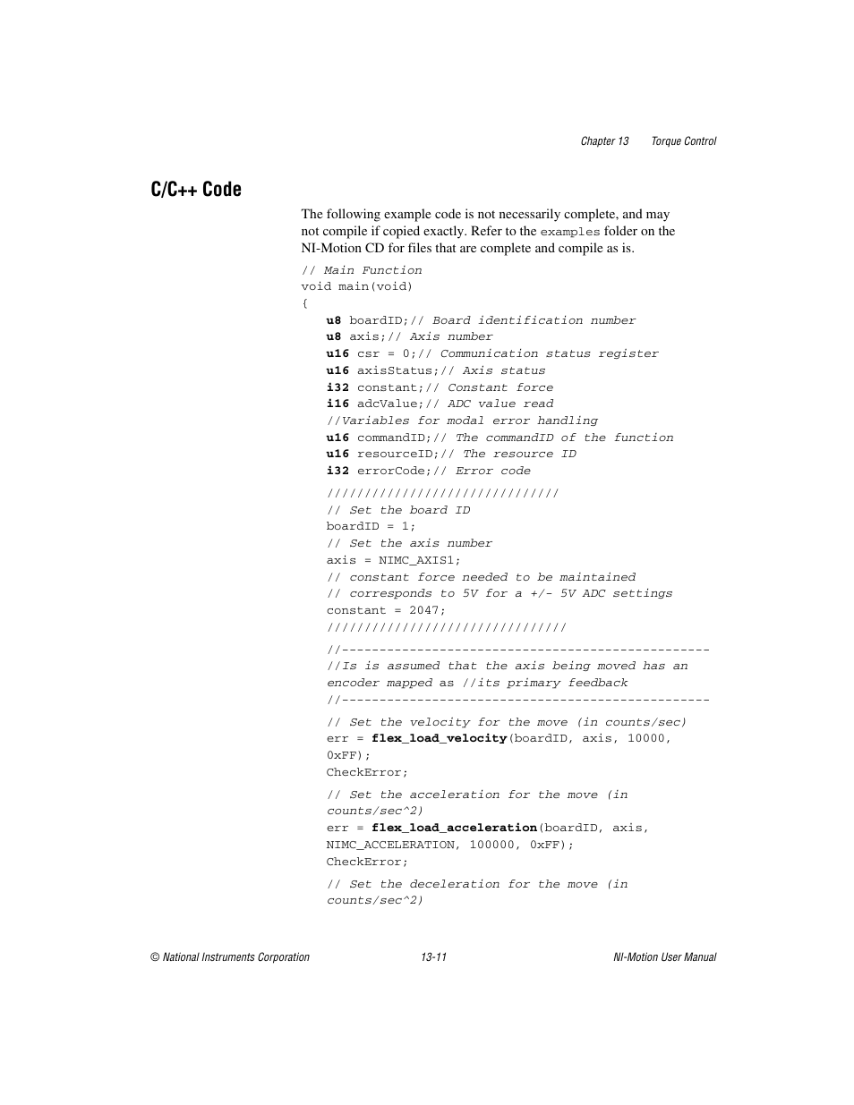 C/c++ code, C/c++ code -11 | National Instruments NI-Motion User Manual | Page 201 / 305