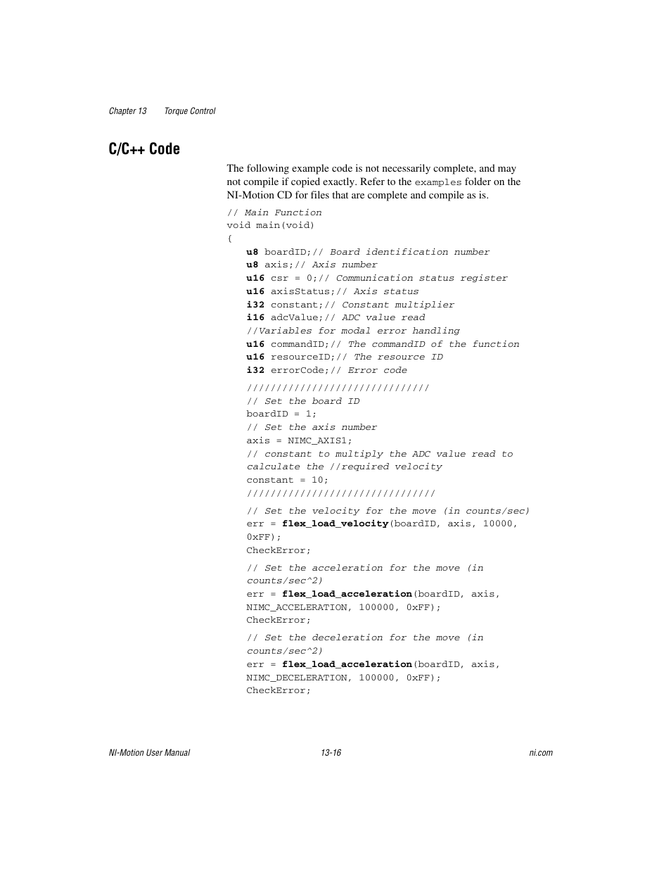 C/c++ code, C/c++ code -16 | National Instruments NI-Motion User Manual | Page 206 / 305