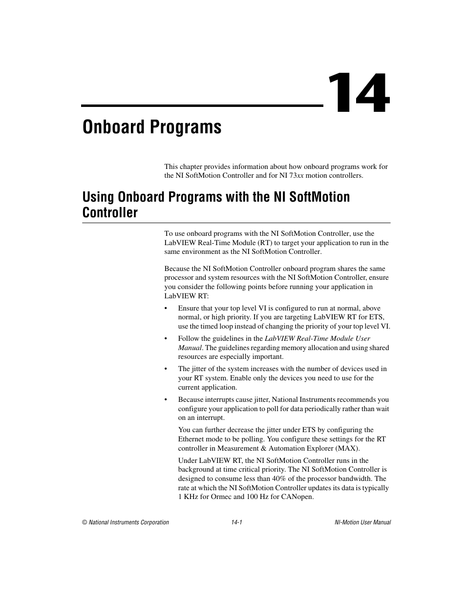 Chapter 14 onboard programs, Onboard programs | National Instruments NI-Motion User Manual | Page 209 / 305