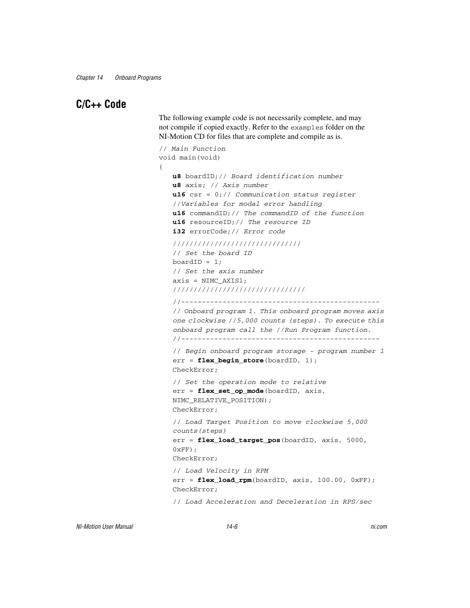 C/c++ code, C/c++ code -6 | National Instruments NI-Motion User Manual | Page 214 / 305