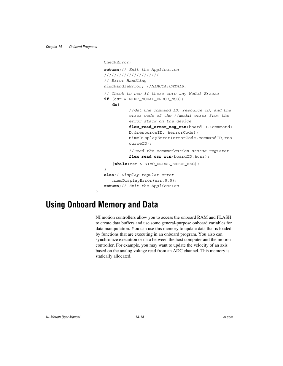 Using onboard memory and data, Using onboard memory and data -14 | National Instruments NI-Motion User Manual | Page 222 / 305