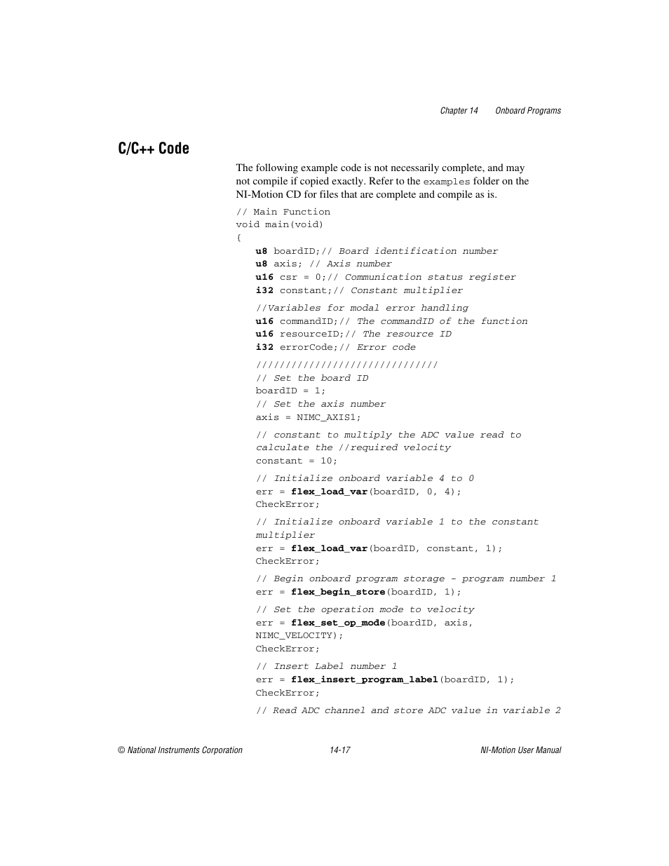 C/c++ code, C/c++ code -17 | National Instruments NI-Motion User Manual | Page 225 / 305