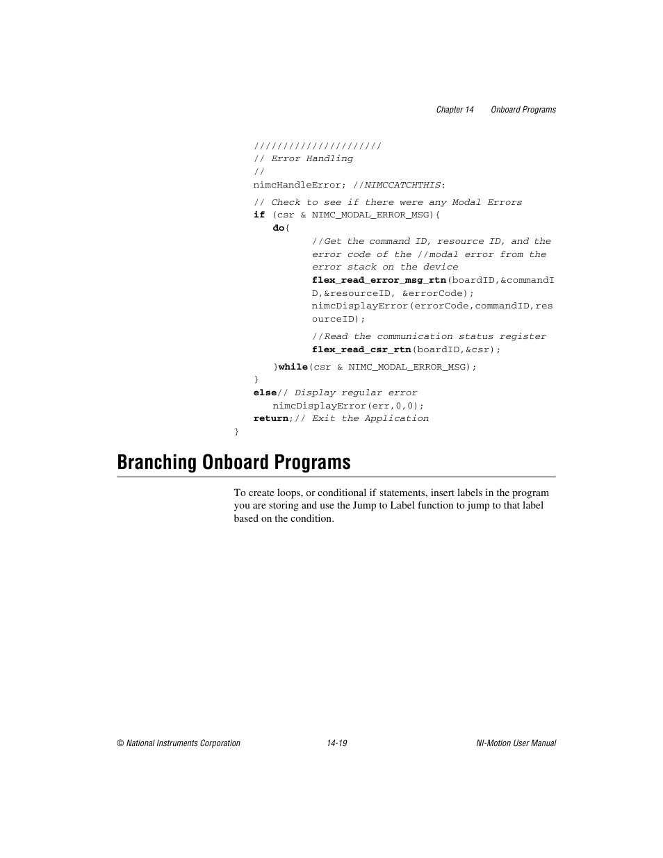 Branching onboard programs, Branching onboard programs -19 | National Instruments NI-Motion User Manual | Page 227 / 305