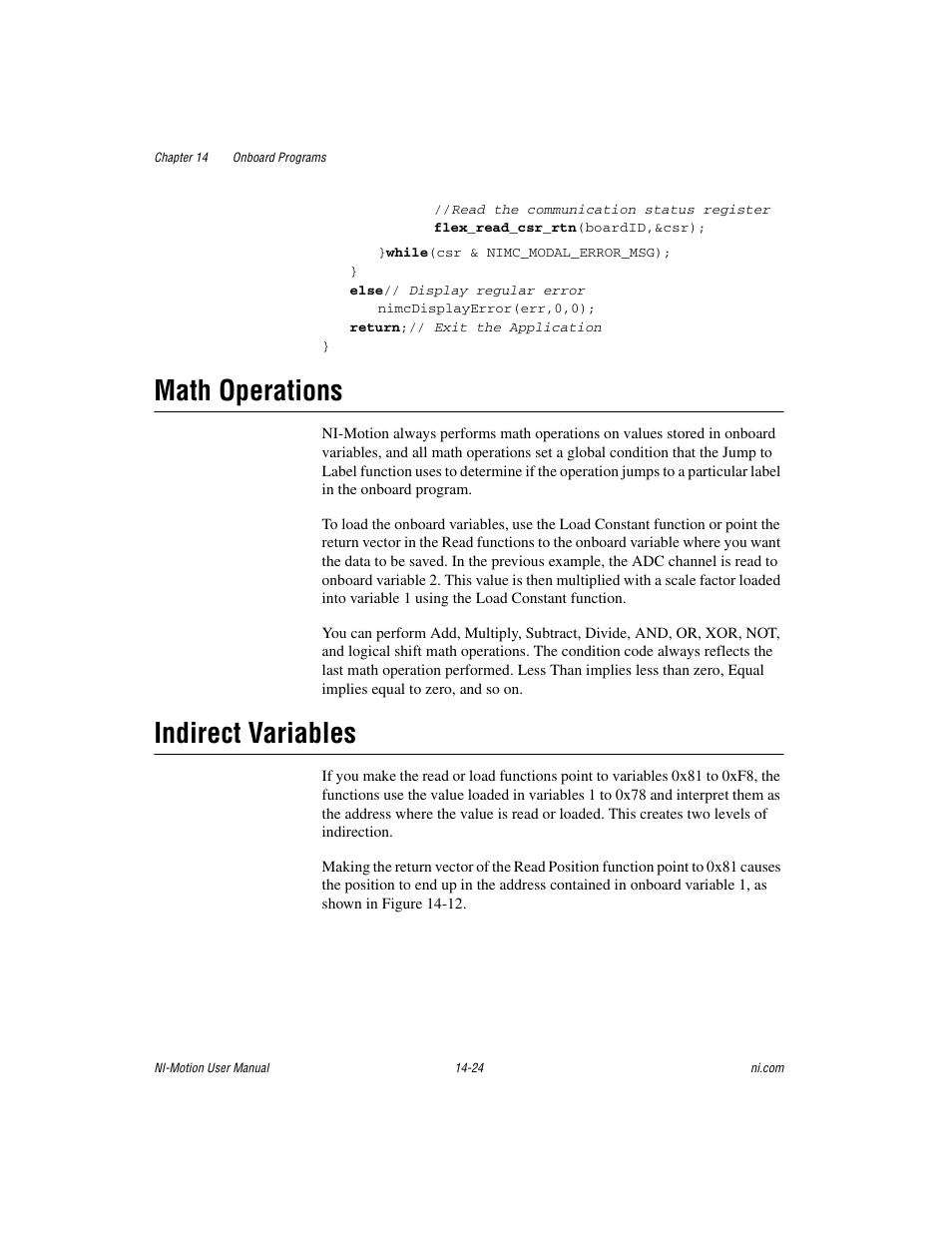 Math operations, Indirect variables, Math operations -24 indirect variables -24 | National Instruments NI-Motion User Manual | Page 232 / 305