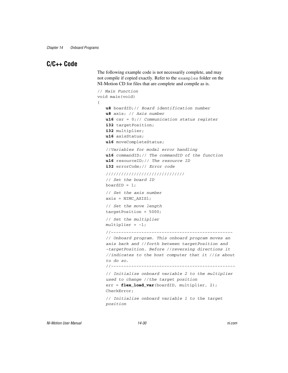 C/c++ code, C/c++ code -30 | National Instruments NI-Motion User Manual | Page 238 / 305