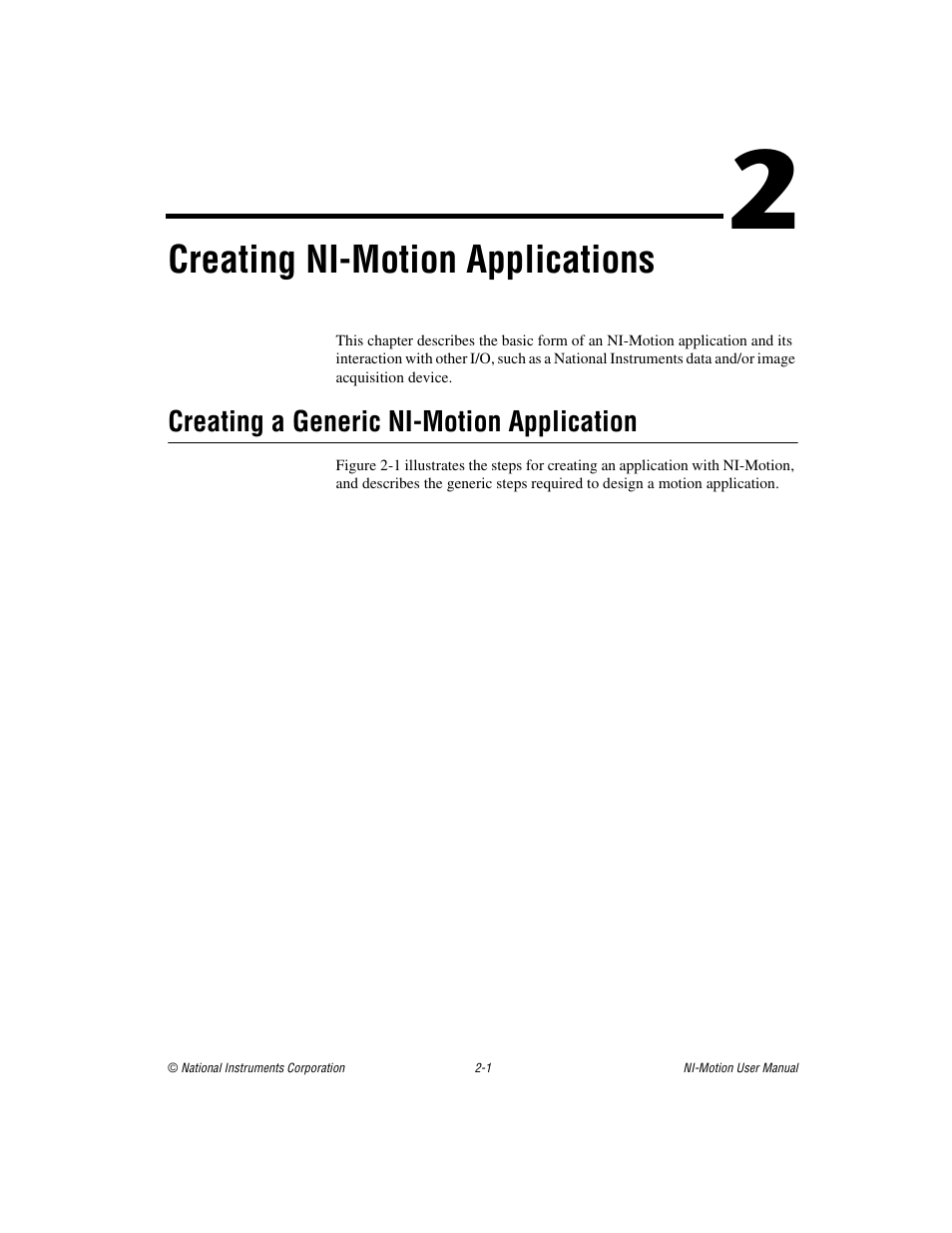 Chapter 2 creating ni-motion applications, Creating a generic ni-motion application, Creating a generic ni-motion application -1 | Creating ni-motion applications | National Instruments NI-Motion User Manual | Page 24 / 305