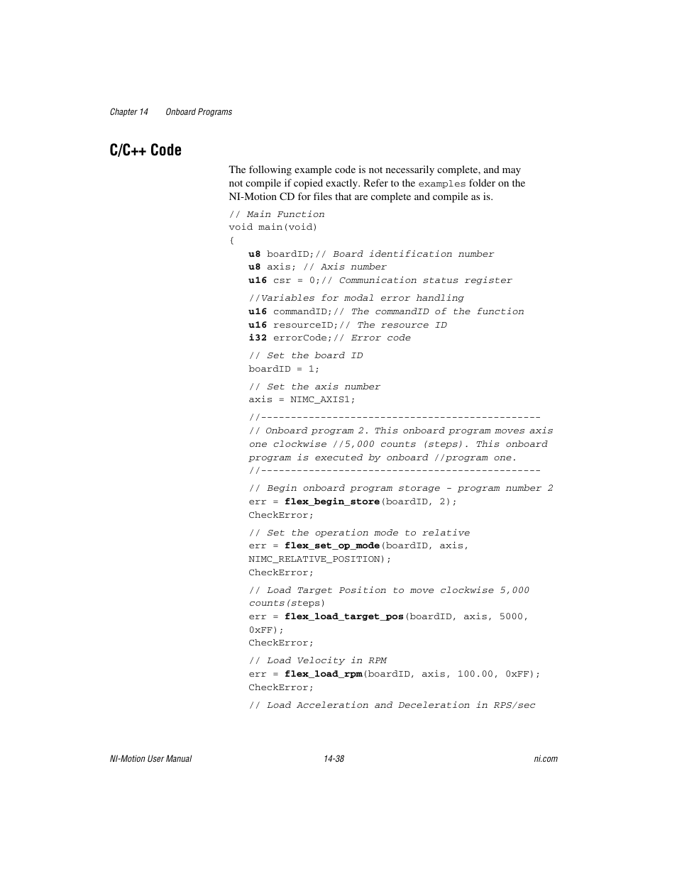 C/c++ code, C/c++ code -38 | National Instruments NI-Motion User Manual | Page 246 / 305