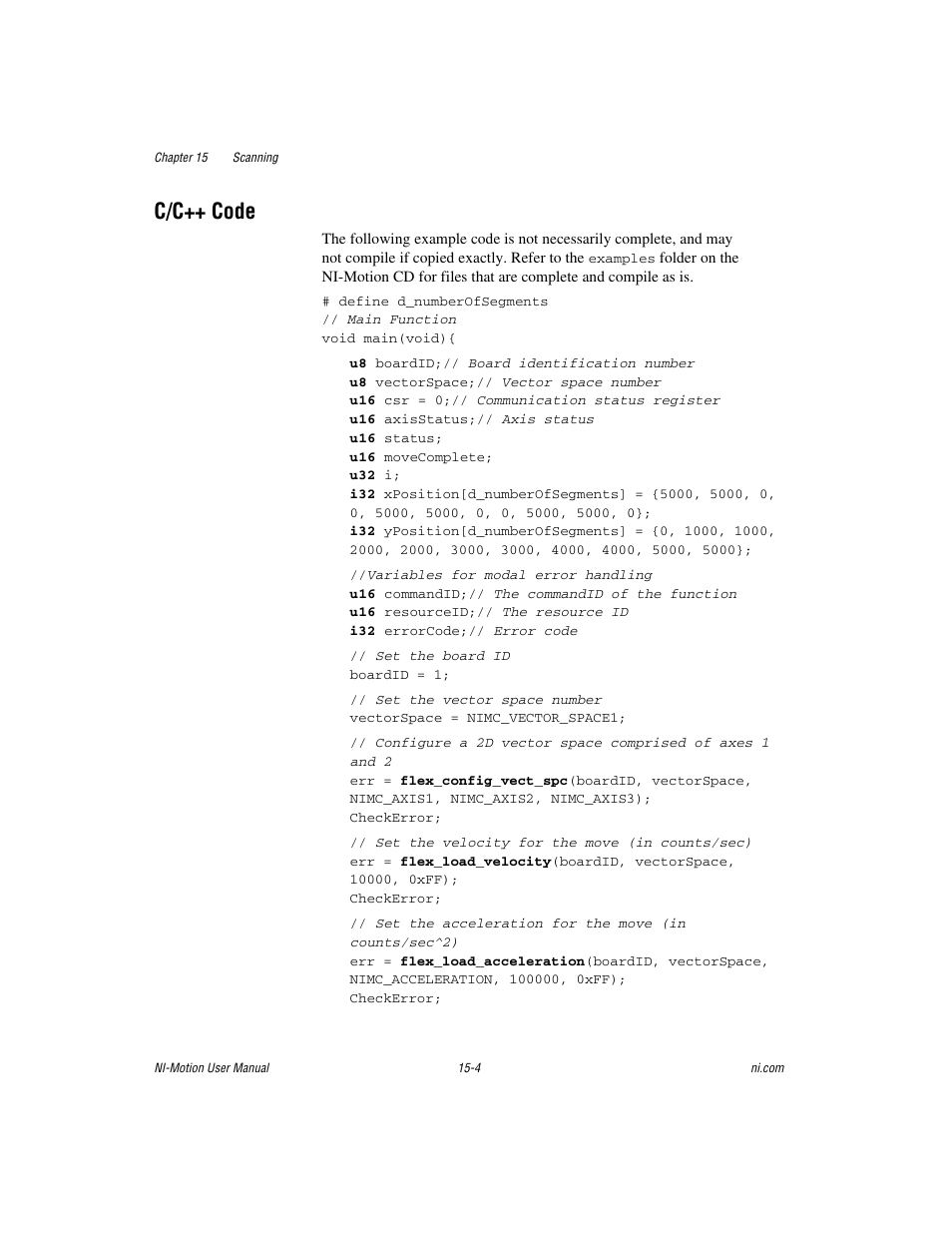 C/c++ code, C/c++ code -4 | National Instruments NI-Motion User Manual | Page 255 / 305