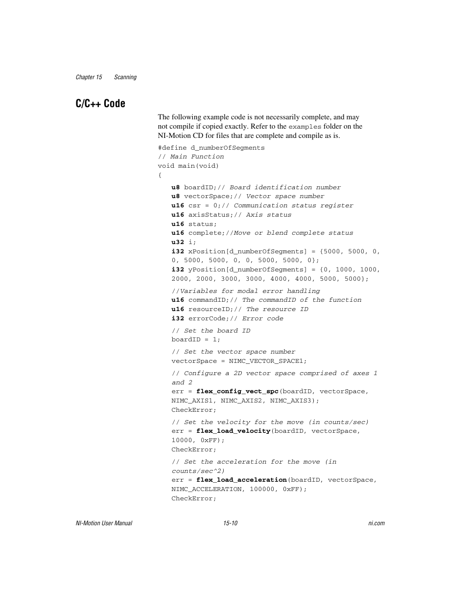 C/c++ code, C/c++ code -10 | National Instruments NI-Motion User Manual | Page 261 / 305